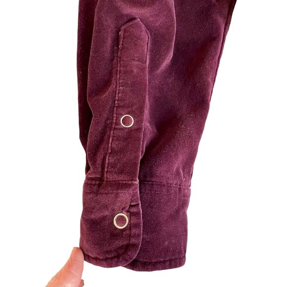 Faded Glory Burgundy Brushed Velvet Snap Front Shirt Size 14W/16W Fall Winter - Picture 6 of 9